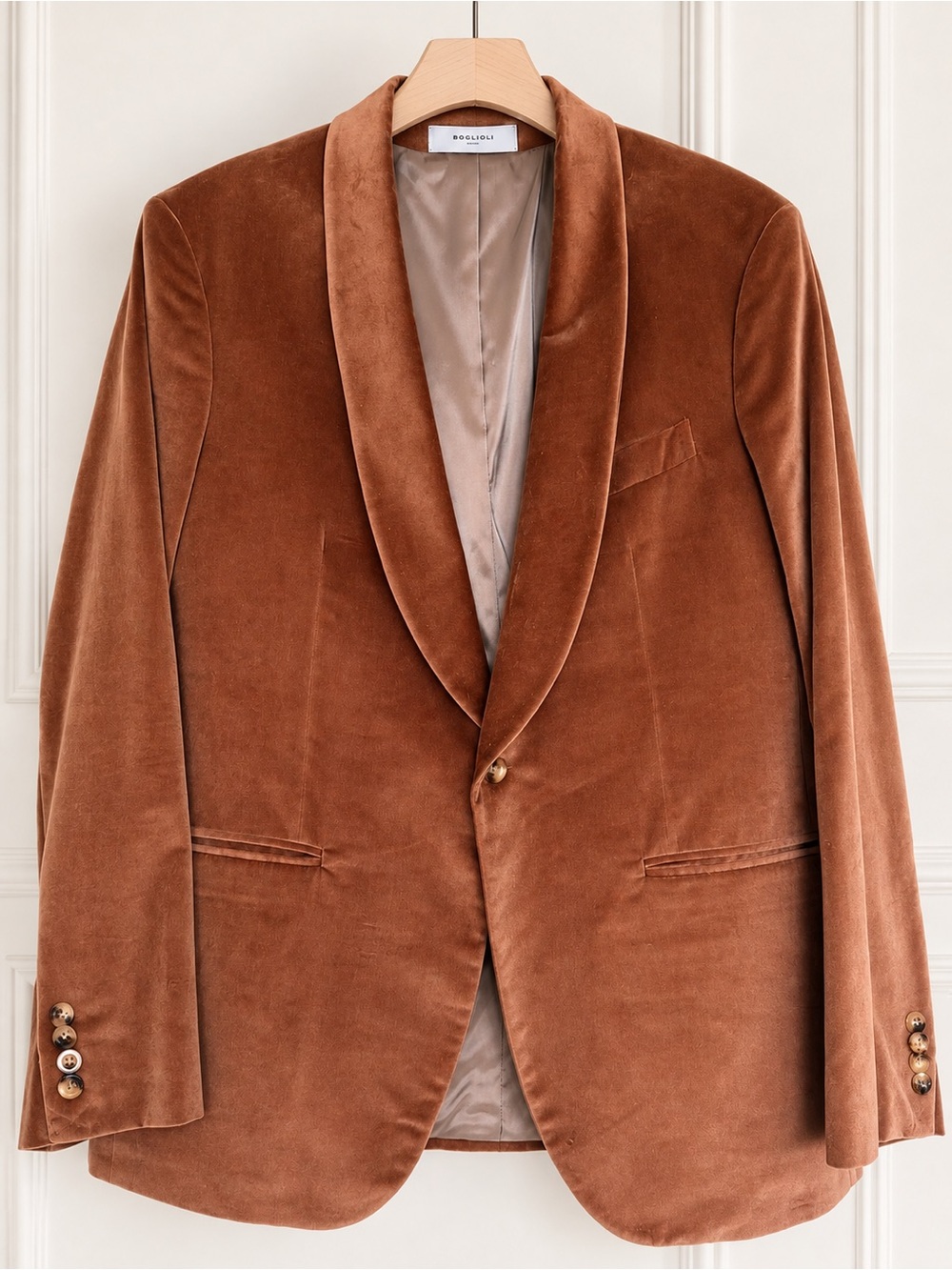 Boglioli Men's Velvet Shawl-Collar Blazer in Chestnut